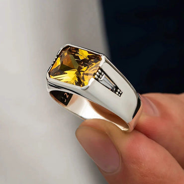Cushion-Cut Yellow Citrine Statement Ring