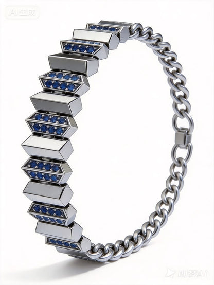 Modern Geometric Sapphire & Silver Chain Bracelet