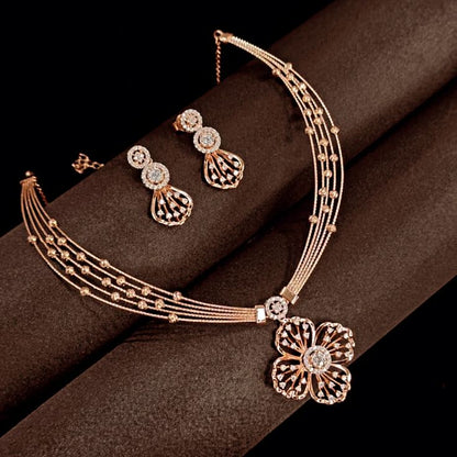 Elegant Rose Gold Floral Diamond Necklace