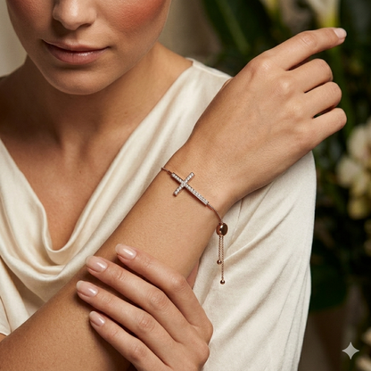 Rose Gold Diamond Cross Adjustable Bracelet