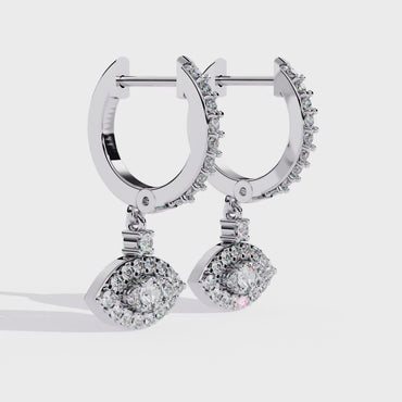 Diamond Evil Eye Drop Hoop Earrings