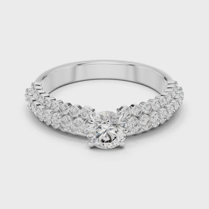 Double Row Split Band Round Diamond Engagement Ring