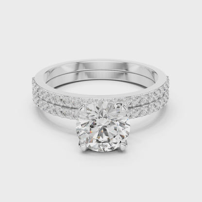 Classic Double-Row Pavé Solitaire Engagement Ring