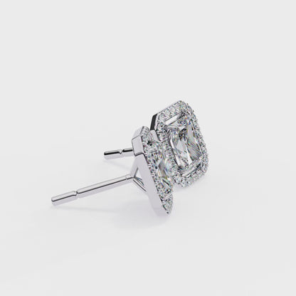 Radiant Cut Halo Diamond Stud Earrings