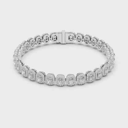 Radiant-Cut Halo Cluster Diamond Tennis Bracelet