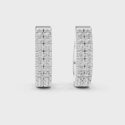 Double Row Pave Diamond Huggie Hoop Earrings