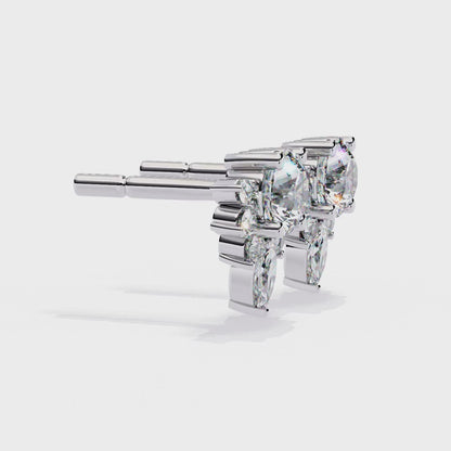 Floral Diamond Cluster Stud Earrings