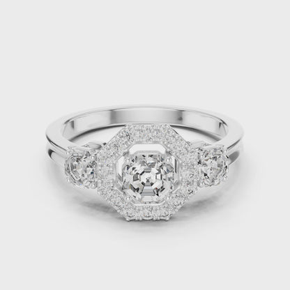 Three-Stone Halo Engagement Ring