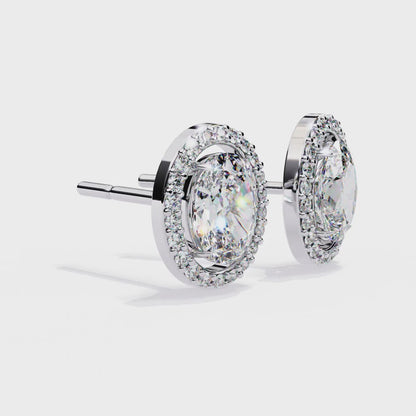 Oval Halo Diamond Stud Earrings