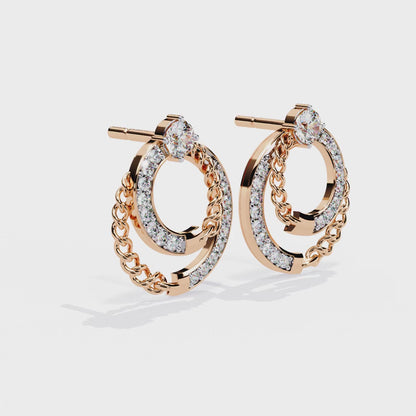 Double Hoop Chain Drop Stud Earrings