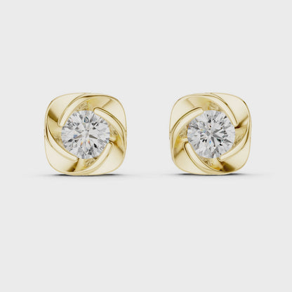 Modern Spiral Solitaire Diamond Stud Earrings