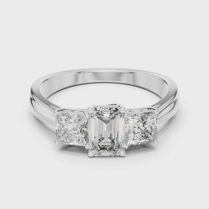Three-Stone Emerald and Princess Cut Diamond Ring