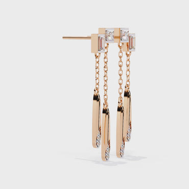 Princess & Baguette Diamond Chain Earrings