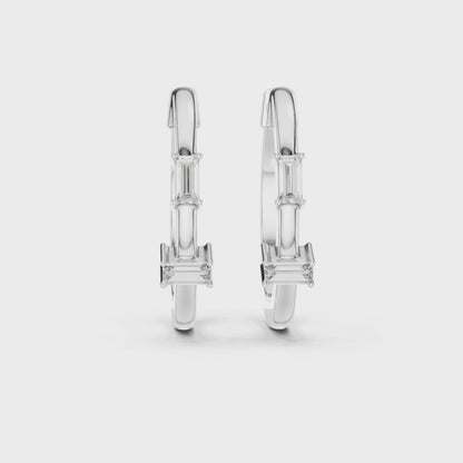 Modern Baguette Cut Diamond Hoop Earrings