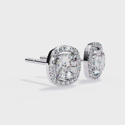 Cushion Cut Diamond Halo Stud Earrings