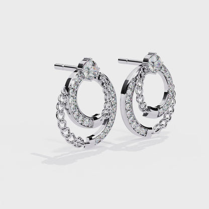 Double Hoop Chain Drop Stud Earrings