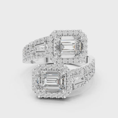 Emerald Cut Dual-Halo Toi et Moi Ring
