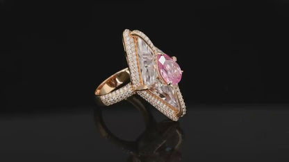 Exquisite Rose Gold Two-Stone "Toi et Moi" Marquise Ring with Diamond Micro-Pavé