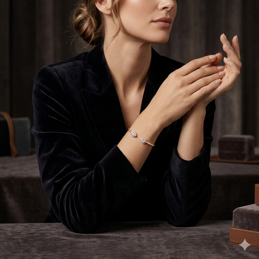 Pear Halo Diamond Open Bangle Bracelet